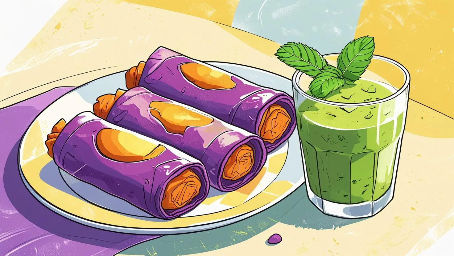 紫薯蛋饼卷与小黄瓜奶昔